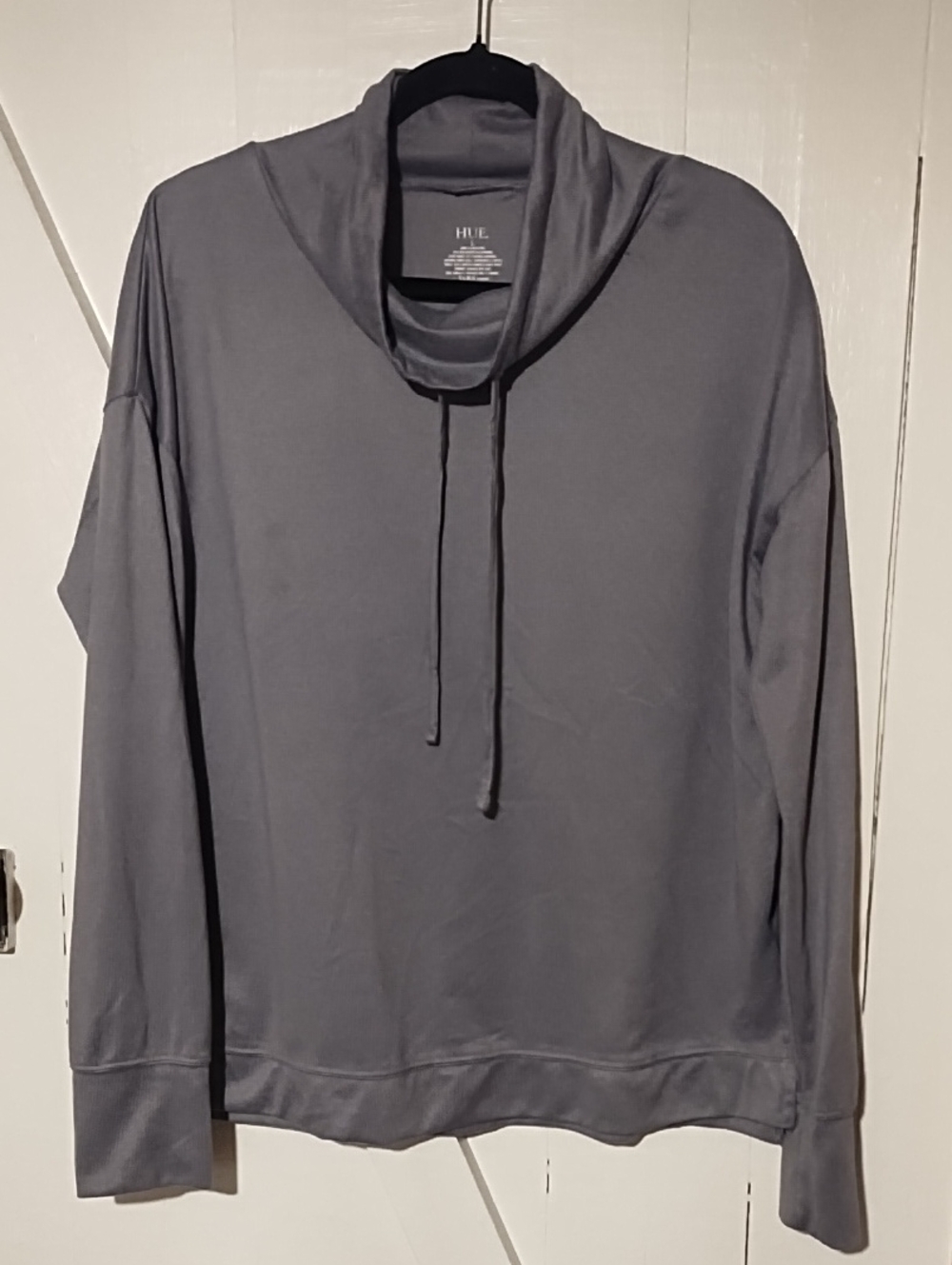 HUE Unisex Charcoal Gray Funnel Neck Pullover with Drawstring VGC Large.